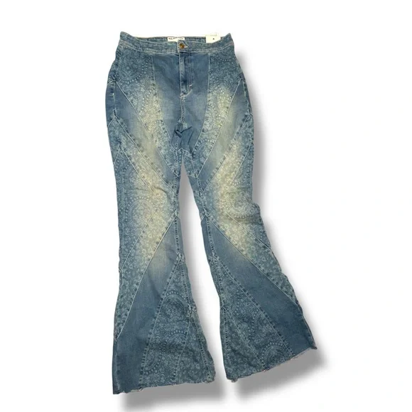 We The Free Free People mermaid Flare Jeans Vintage Blue 31 paisley - Picture 1 of 9
